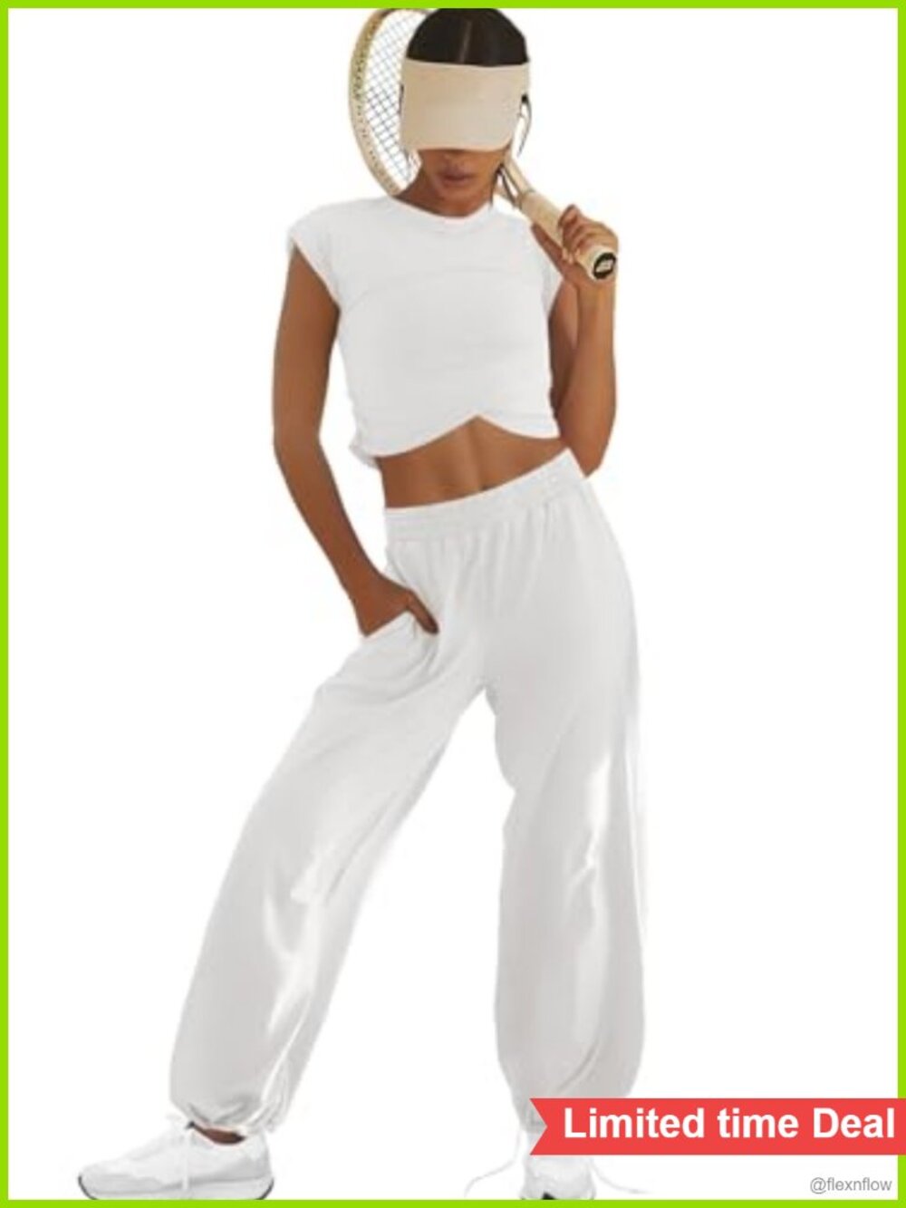 2 Piece Lounge Set Crop Muscle Tee & Wide Leg Pants with Pockets